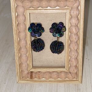 Iridescent Beaded Vintage Flower Drop Earrings